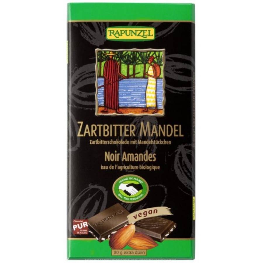 Ciocolata amaruie 55% cacao cu migdale eco x 80g (RAPUNZEL)