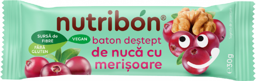 NUTRIBON Baton vegan destept de nuca cu merisoare (fara gluten) x 30g