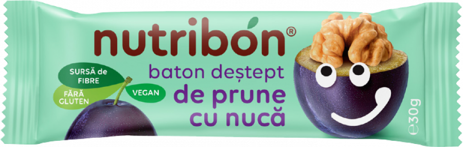 NUTRIBON Baton vegan destept de prune cu nuca (fara gluten) x 30g