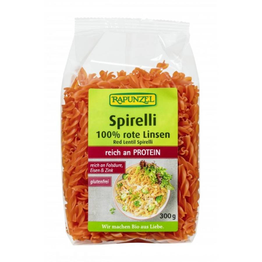 Spirelli din linte rosie (fara gluten) eco x 300g (RAPUNZEL)